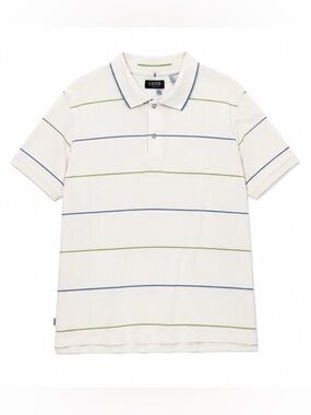 Izod White Polo with Blue and Green Stripe Detail